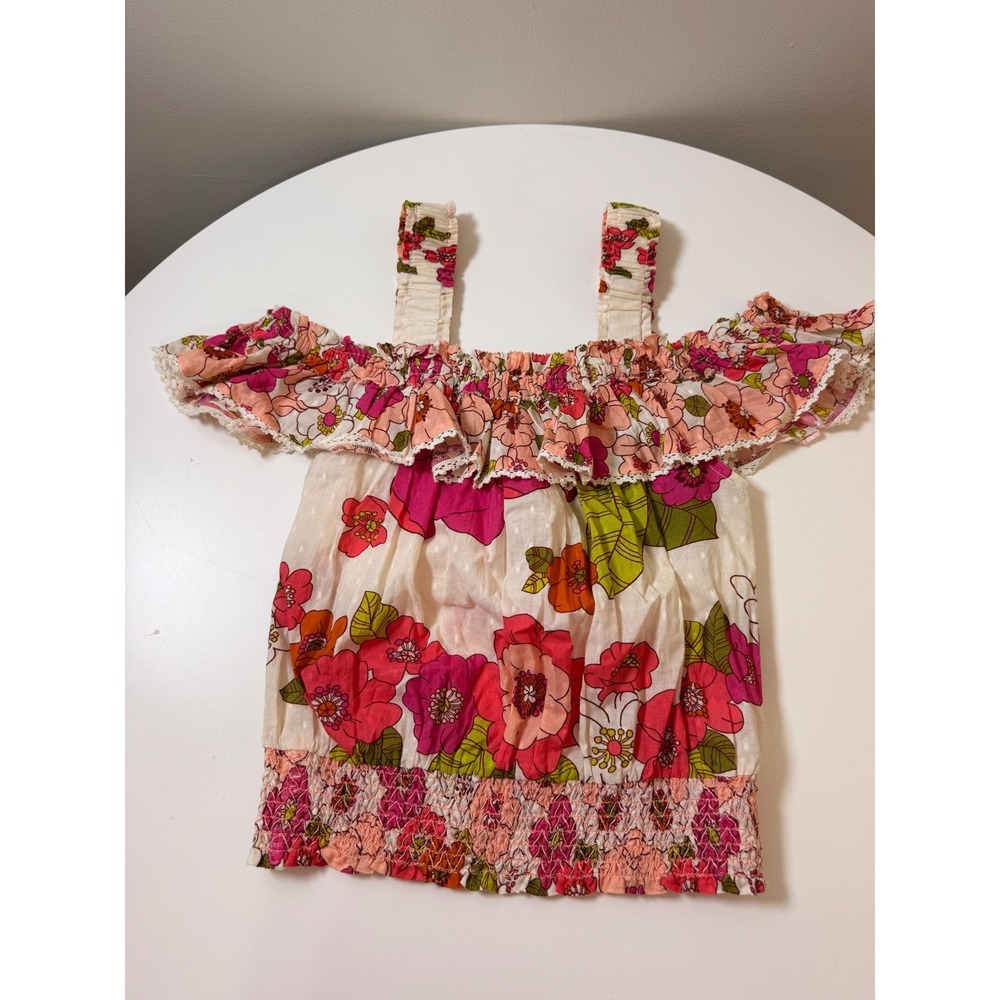 Love the Label Floral Ruffle Top Womens Medium Pink‎ Boho Smocked Dobby Blouse